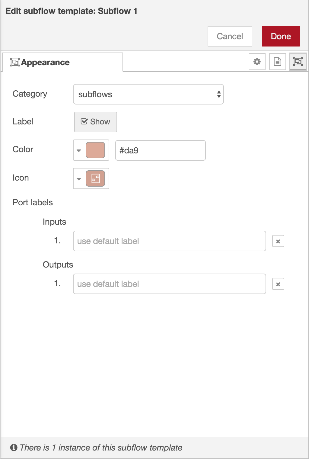 Subflow edit dialog - appearance